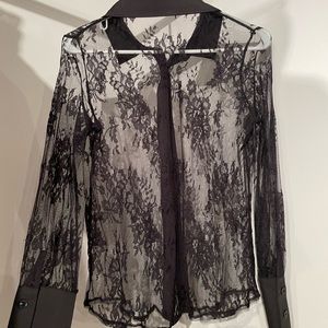 Sheer floral lace black blouse